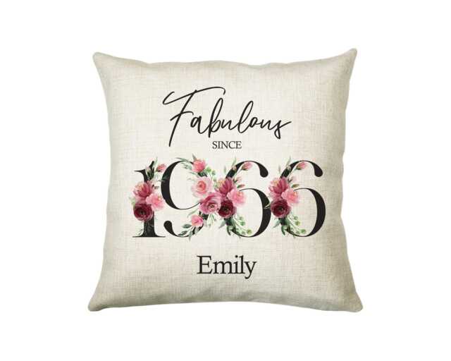 60Th Birthday Gift For Women - Personalised 1966 Cushion Age 60 Her Ladies Floral Design Mum Nan Gran Sixty Bnc60C - image 1