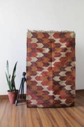 Handmade Kilim Jute Wool Rug Traditional Indian - 9 X 12 Ft