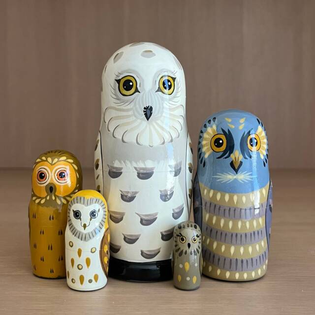 Hand-Painted Owl Nesting Dolls Wooden Montessori Toy, Decor - image 1