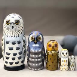 Hand-Painted Owl Nesting Dolls Wooden Montessori Toy, Decor - thumbnail 4