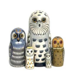 Hand-Painted Owl Nesting Dolls Wooden Montessori Toy, Decor - thumbnail 2