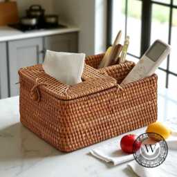 Handmade Woven Rattan Napkin Holder, Rustic Home Decor