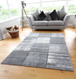 New Silver Grey Cream Rugs Small Large Mats Modern Blocks Design UK