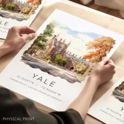 Yale University Print, New Haven Travel Art Graduation Wall Art, Home Decor, College Gift, Connecticut Poster - thumbnail 1