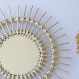 Wicker Mirror, Sunburst Wall Round Room Miroir Soleil, Miroir En Osier, Pajupeili, Rieten Spiegel, Espejo De Mimbre - thumbnail 3