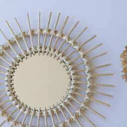 Wicker Mirror, Sunburst Wall Round Room Miroir Soleil, Miroir En Osier, Pajupeili, Rieten Spiegel, Espejo De Mimbre - thumbnail 2