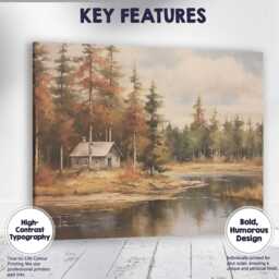 Rustic Forest Cabin Lake Autumn Woodland Scenic Landscape Canvas Wall Art Print Decor Picture Ready To Hang - thumbnail 1