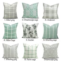 Premier Sage Green & Light Grey Cover, Pillow, Decorative Throw Pillow, Light Accent Boho Throw Pillow - thumbnail 1