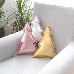 Elastic Fabric Christmas Tree Pillow - Gold, Silver & Rose Gold Holiday Cushion Festive Decorative Throw - thumbnail 4