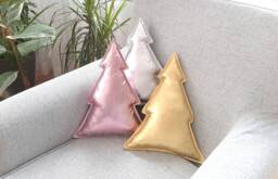 Elastic Fabric Christmas Tree Pillow - Gold, Silver & Rose Gold Holiday Cushion Festive Decorative Throw