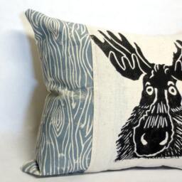 Moose Pillow Woodland Wood Grain Print, Hand Carved - thumbnail 2