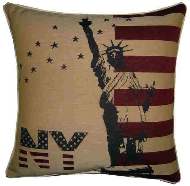 New York Statue Of Liberty American Flag Woven Tapestry Cushion Cover Sham - image 1