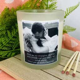 Personalised Photo Candle Gift - Bespoke Valentine's Wedding Bridal Engagement Birthday Mothers Day - Frosted Glass Jar - thumbnail 1
