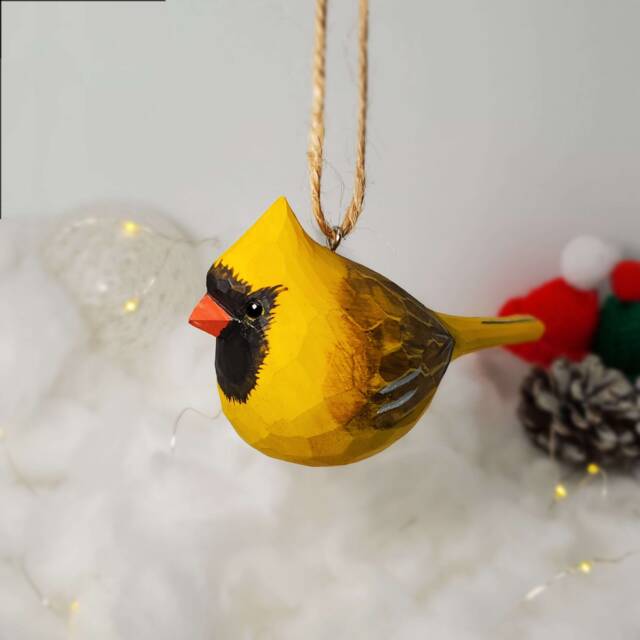 Northern Cardinal Golden Christmas Decor Hand Carved Painted Bird Ornaments - image 1