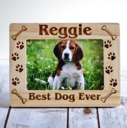 Personalized Pet Picture Frame Engraved Pine Wood, Dog Lover Gift