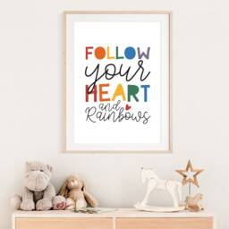 Follow Your Heart Print, Playroom Wall Art, Girls Nursery Prints, Bedroom Rainbow Poster, Prints - thumbnail 2