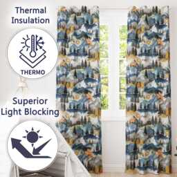 Watercolor Mountain Forest Landscape Sunset Seamless Pattern Cream Background Readymade Eyelet Ring Top Thermal 100% Blackout Curtains - thumbnail 3