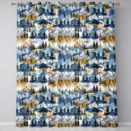 Watercolor Mountain Forest Landscape Sunset Seamless Pattern Cream Background Readymade Eyelet Ring Top Thermal 100% Blackout Curtains - thumbnail 2