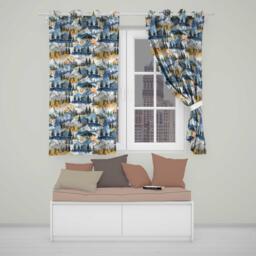 Watercolor Mountain Forest Landscape Sunset Seamless Pattern Cream Background Readymade Eyelet Ring Top Thermal 100% Blackout Curtains