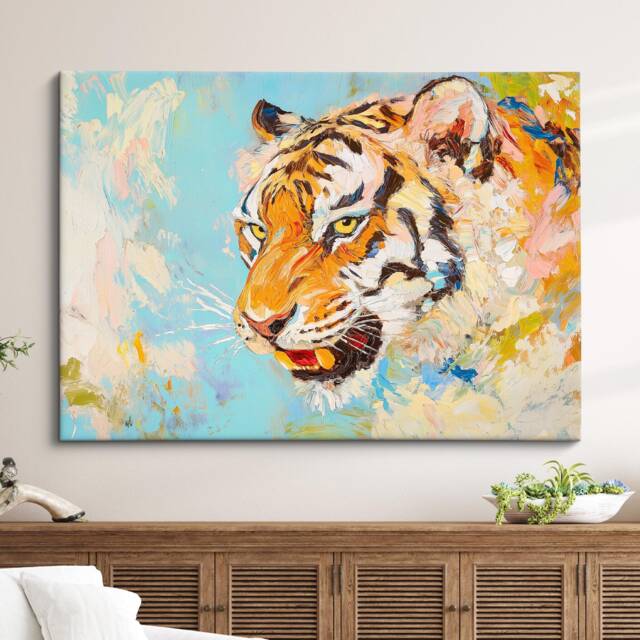 Tiger Abstract Oil Painting Framed Print & Canvas Large Sizes Wall Art Poster Animal Home Decor Interior Gift Idea - image 1