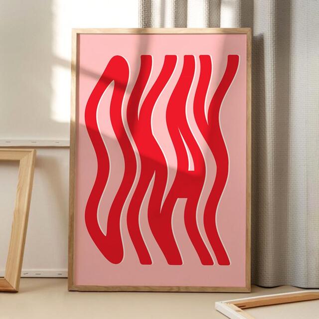 Okay Print Art Canvas Poster, Wave Text Wall Art, Apartment Aesthetic Decor, Retro Home Printed Gift - image 1