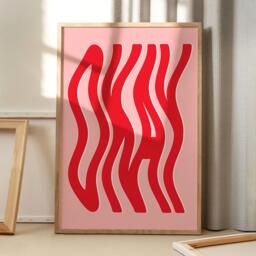 Okay Print Art Canvas Poster, Wave Text Wall Art, Apartment Aesthetic Decor, Retro Home Printed Gift - thumbnail 1
