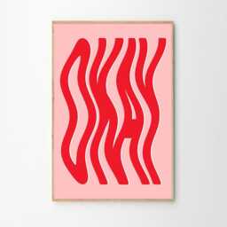 Okay Print Art Canvas Poster, Wave Text Wall Art, Apartment Aesthetic Decor, Retro Home Printed Gift - thumbnail 2