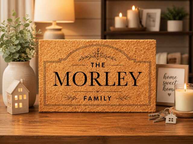 Bold Serif Art Deco Style - Family Name Coir Doormat - Personalised Last Welcome Mat Housewarming Gift - image 1