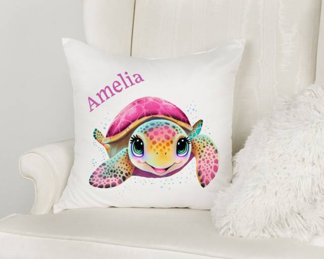 Personalised Turtle Cushions - Pink Green Gift For Her Him Children's Cushion Birthday - image 1