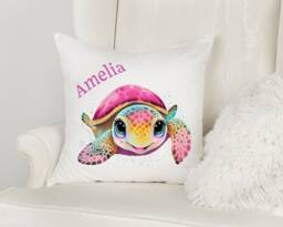 Personalised Turtle Cushions - Pink Green Gift For Her Him Children's Cushion Birthday - thumbnail 1