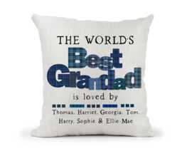 Personalised Grandad Cushion.. The World's Best Great Grandad.. Blue Tartan Check Lettering.. Gingham, Father's Day, 60Th 70Th 80Th - thumbnail 1