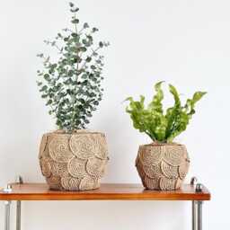 Handwoven Rattan Indoor Planter, Engraved Home Decor - thumbnail 2