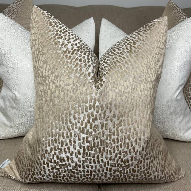 Champagne Cushion Cover, Luxury Pillow Euro Sham Gold Throw For Sofa, Antelope Designer Fabric - image 1