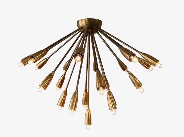 Mid Century Brass Sputnik Ceiling Light, Flush Mount Chandelier - image 1
