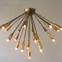 Mid Century Brass Sputnik Ceiling Light, Flush Mount Chandelier - thumbnail 2