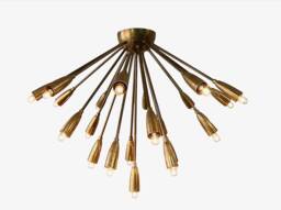 Mid Century Brass Sputnik Ceiling Light, Flush Mount Chandelier - thumbnail 1