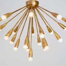 Mid Century Brass Sputnik Ceiling Light, Flush Mount Chandelier - thumbnail 3