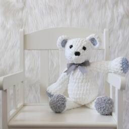 Blue & Gray Baby Blanket, Stuffed Teddy Bear, Gift For Boy, Large Crib Nursery Set, Rattle Toy, Shower Set - thumbnail 3