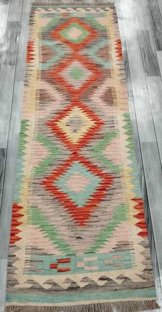 Classic Runner Rug, Handmade Artisan Afghan Turkish Scandinavian Navajo Bohemian Wool Flatweave Multicolour Kilim Rug 202x66 cm - image 1