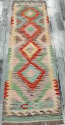 Classic Runner Rug, Handmade Artisan Afghan Turkish Scandinavian Navajo Bohemian Wool Flatweave Multicolour Kilim Rug 202x66 cm - thumbnail 1