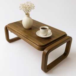 Solid Walnut Coffee Table With Tempered Glass, Modern Living Room Center Table, Minimalist Wood Unique Housewarming Gift, Mid Century - thumbnail 3