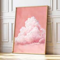 Blush Pink Cloud Wall Art Dream Sky Painting Pastel Cloudscape Large Room Decor Framed Boho Nursery Moon Poster Print - thumbnail 1