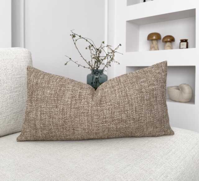 Basketweave Linen Lumbar Cushion Cover Brown Farmhouse Pillow - All Sizes - image 1