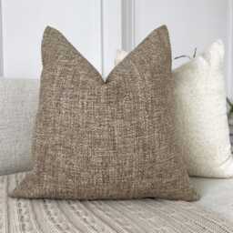 Basketweave Linen Lumbar Cushion Cover Brown Farmhouse Pillow - All Sizes - thumbnail 2