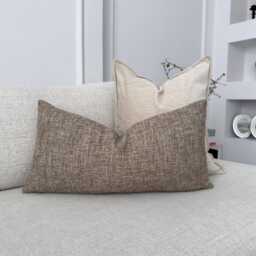Basketweave Linen Lumbar Cushion Cover Brown Farmhouse Pillow - All Sizes - thumbnail 3