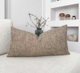 Basketweave Linen Lumbar Cushion Cover Brown Farmhouse Pillow - All Sizes