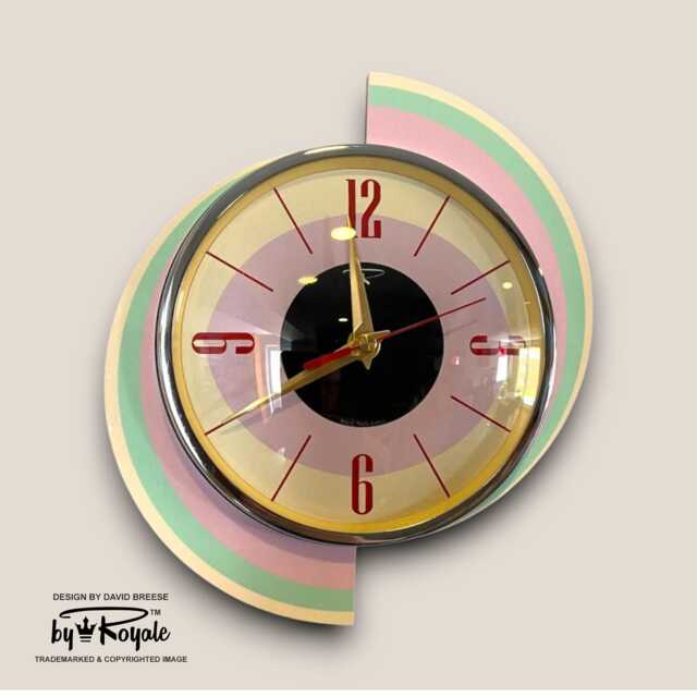 Pastel Pink Atomic Wall Clock Mid-Century Modern Jetsons Style - image 1
