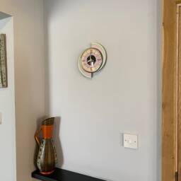 Pastel Pink Atomic Wall Clock Mid-Century Modern Jetsons Style - thumbnail 4