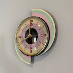 Pastel Pink Atomic Wall Clock Mid-Century Modern Jetsons Style - thumbnail 3