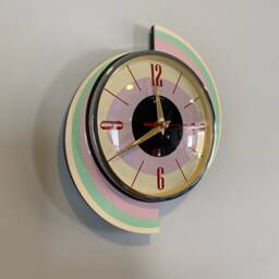 Pastel Pink Atomic Wall Clock Mid-Century Modern Jetsons Style - thumbnail 2